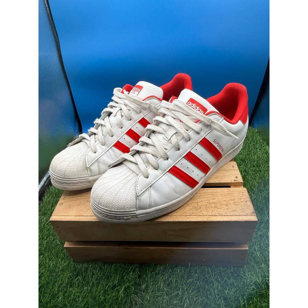 Adidas Superstar White Vivid Red Shell Toe Sneakers-Men's Size 13-GZ3741 Low Top